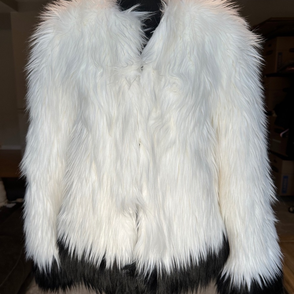 Michael Kors  Small White with Black trim Faux Fur Jacket
